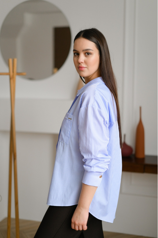 Рубашка в мелкую полоску с архитектурной спиной